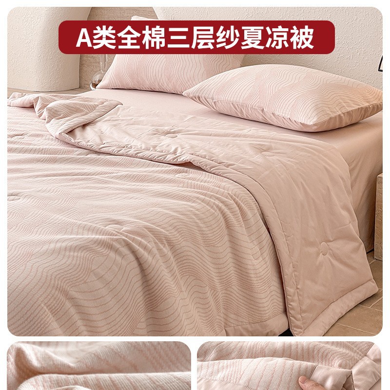 Juego de cuatro piezas de cama de edredón fresco de verano de hilo de doble capa de algodón puro 2025 nuevo juego de tres piezas de sábanas de alta gama de lujo ligero image 11