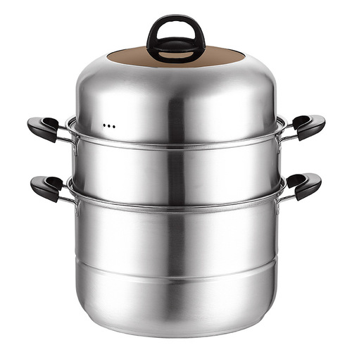 Extra thick stainless steel three-layer steamer, thickened multi-functional soup pot, 28cm double grate steamer, grating plate, steamer basket, sheet steamer