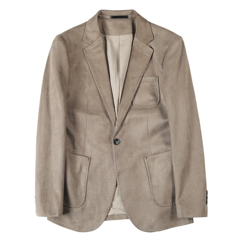 Transmisión en vivo para el otoño nueva chaqueta de traje de gamuza estilo coreano SLIM-Fit traje de color sólido traje casual de los hombres de moda