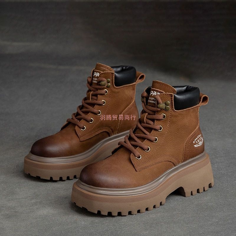 牛皮新款红色马丁靴女2025冬季百搭爆款英伦风短靴复古高帮大黄靴