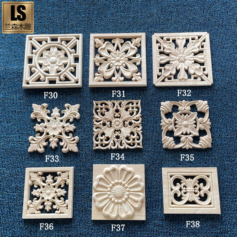 Dongyang Solid Wood Carved Applique Joint European-Style Floral Panel Roman Column Head Applique Cabinet Door Decorative Flower European-Style Decoration