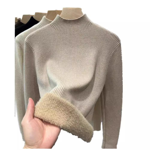 Half-high collar padded and thick winter base shirt for women in 2025, soft and stylish, suitable for layering, warm and integrated plush sweater