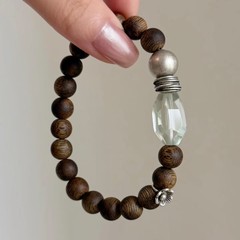 幸柿|天然透体随形绿水晶海南绿奇楠泰银饰品新中式禅意女生手串