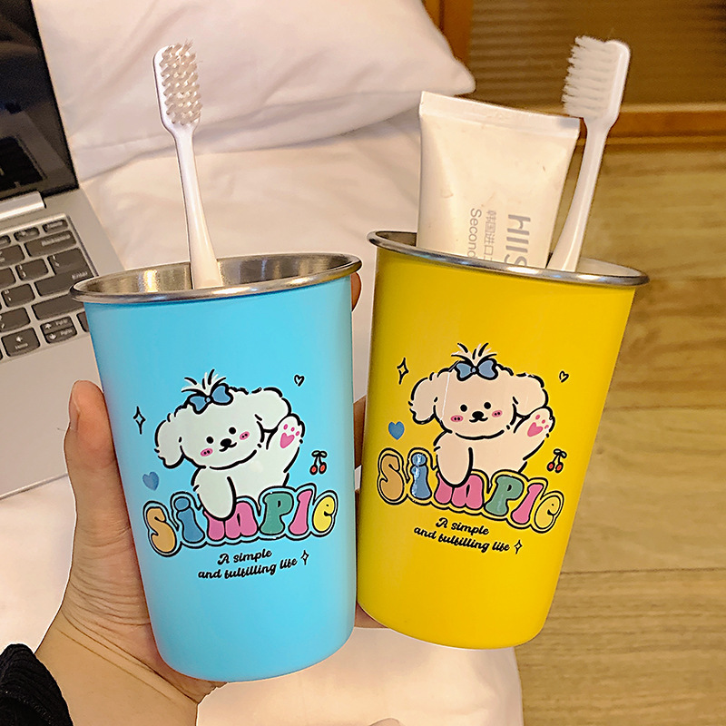 Xiaohongshuと同じかわいいクマのマウスウォッシュカップ、洗濯カップ、家庭用歯ブラシカップ、ポータブル学生寮ステンレスカップ|undefined