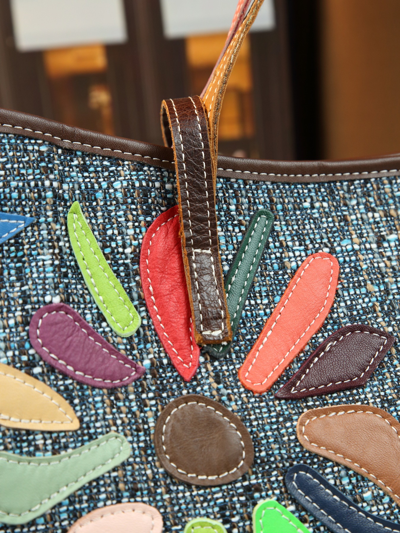 Women Genuine Leather Shoulder Bag Patchwork Irregular Graphic_voghion.com