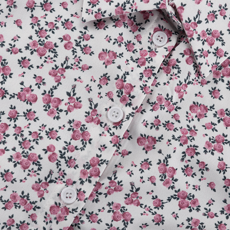 Floral Women Clothing Long Sleeve Collared Shirt Ruffled Shorts Two Piece Set