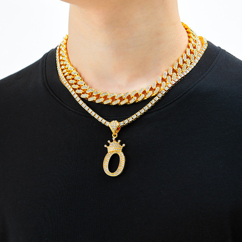 Hip-hop Crown 26 English Pendant Multi-layer Chain Fashion Cuban Chain Set Letter Necklace Wholesale