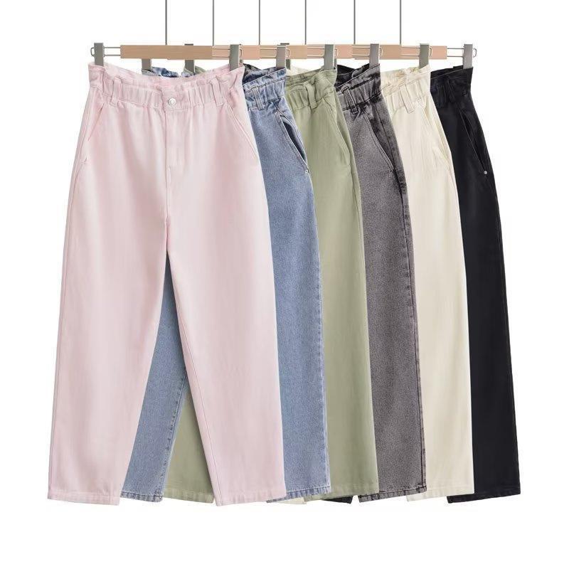 Fresh College Style Paper Bag Jeans Summer European and American Multi-Color Harem Pants Elastic High Waist Versatile Women's Pants Fresh College Style Paper Bag Jeans Summer European and American Multi-Color Harem Pants Elastic High Waist Versatile Women's Pants