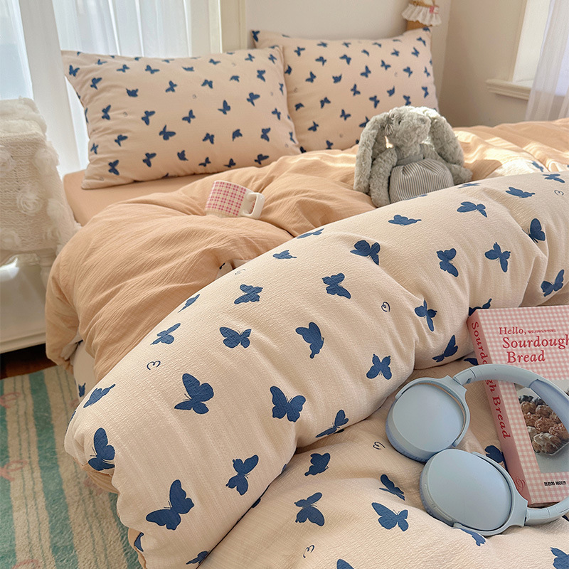 Cama de algodón de cuatro piezas A clase madre y bebé dormir desnudo pro piel sábanas de cama de algodón puro Kasa dormitorio dibujos animados lindos tres piezas 4