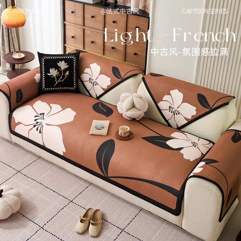 Medieval 2025 nuevo sofá general cuatro estaciones cojín toallas de tela francesa retro cojín fijo cojín antideslizante