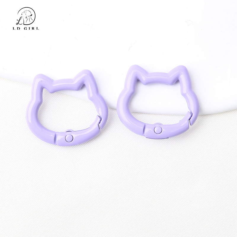 Colorful painted cat head spring buckle keychain DIY hanging spray cat head spring coil buckle accessories alloy connection ring 10