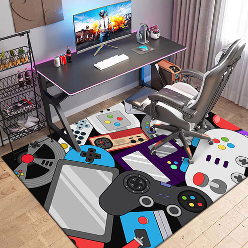 Cartoon game console handle carpet, video game e-sports gaming floor mat, bedroom living room carpet, study chair cushion