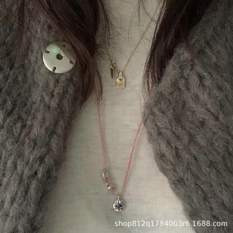 S925 Silver Simple Ins Blogger Homemade Vintage Handmade Gold and Silver Small Lock Necklace Sapphire Woven Necklace