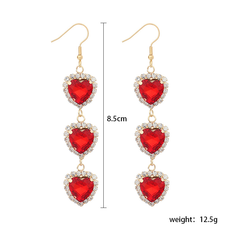 13g Weight Earrings Classification Wedding, Travel Occasion Women'S Gender Pink, Purple, Red Color Korean Heart Rhinestone Tassel Earrings 无