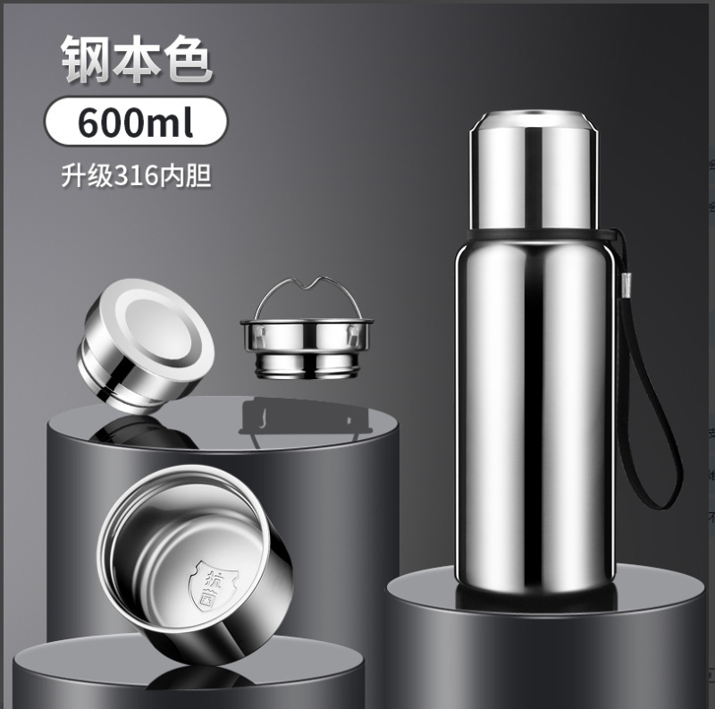 316 taza de acero inoxidable de acero resistente a la caída todo el acero para hombres viaje al aire libre montañismo taza de agua portátil de gran capacidad
