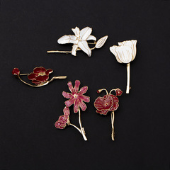 Monet Garden Oil Painting Style Vintage Lily Tulip Cosmos Brooch High-End Floral Pin Women Luxury Personalized Accessory