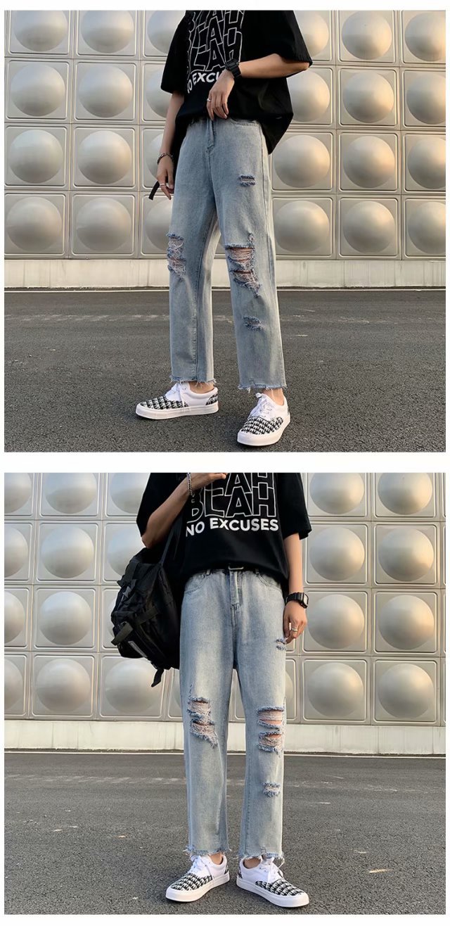 Jeans uomo strappati gamba dritta vestibilità comoda estivi_voghion.com