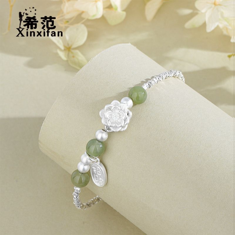 S925 Sterling Silver Lucky Lotus Bracelet Women's Light Luxury Niche National Fashionable Fine Fragmented Silver Irregular Bracelet