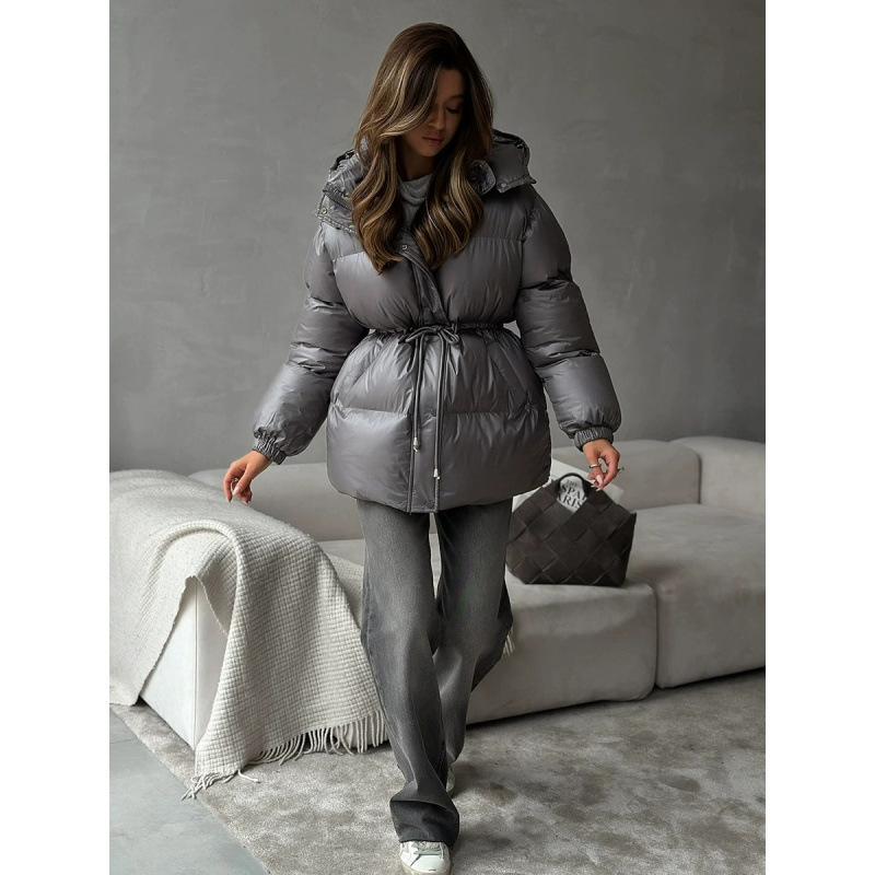 European and American 2026 Cross-Border Drawstring Slim-Fit Winter Hooded Zipper Comfortable Warm Cotton Jacket Mg836