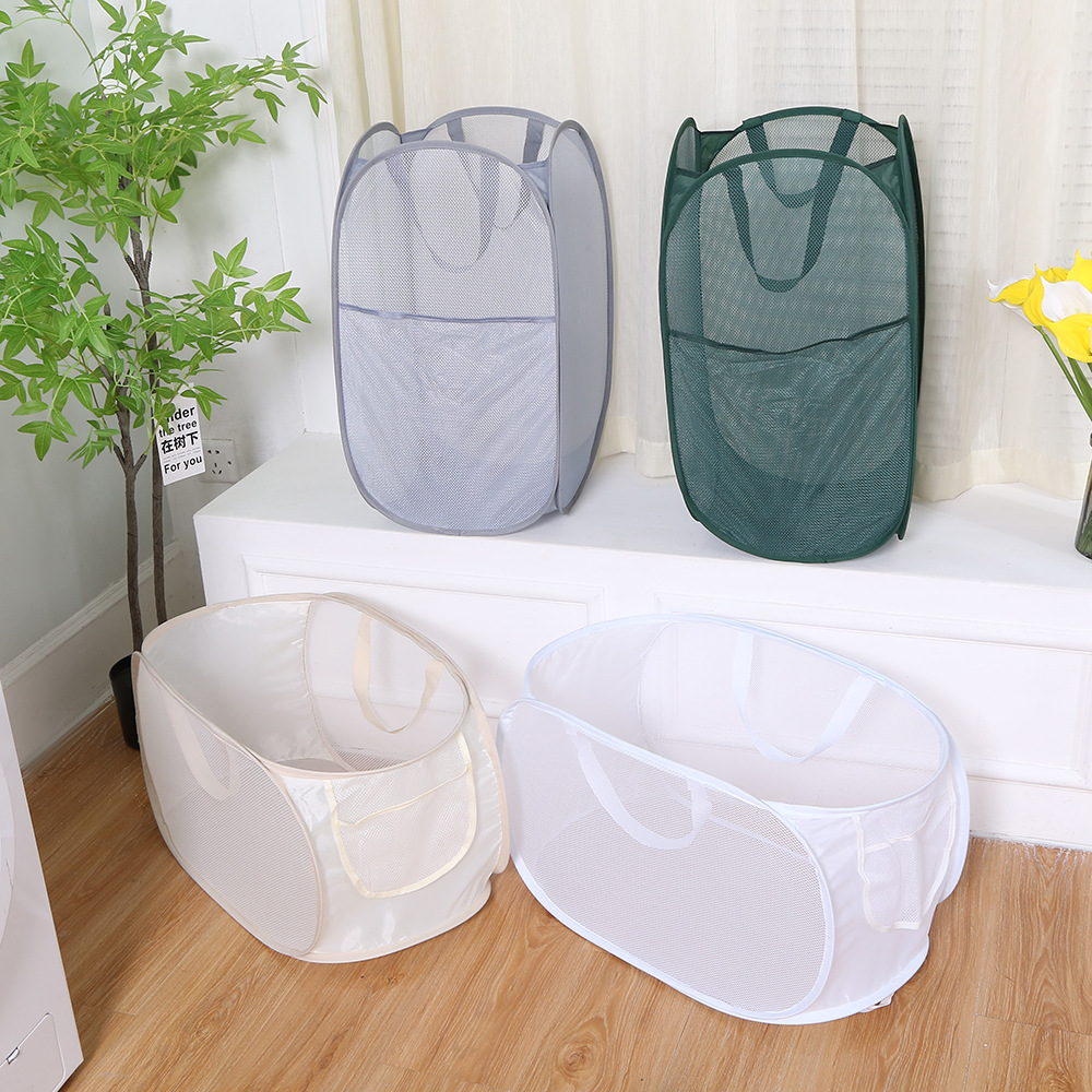 New foldable and stackable laundry basket with large mesh grid and breathable design, suitable for household use and wholesale.