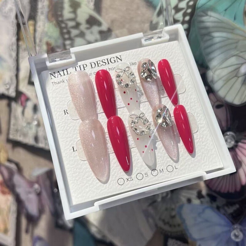 [Hot Girl Pitaya] Ins Niche Flash Diamond Patch Polka Dot Classy Whitening Student Wear Handmade Manicure