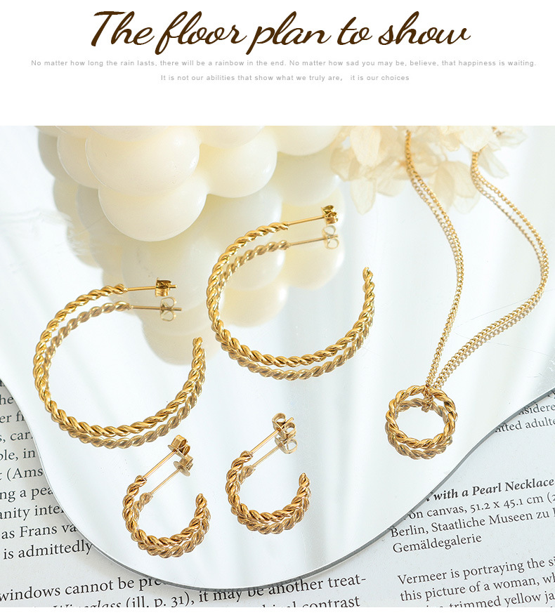 Fashion Twist Titanium Steel Plating Earrings Necklace