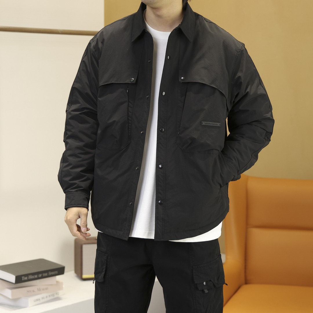 Men's Workwear Lapel down Jacket Coat Autumn Winter American Style Trendy Multi-Pocket Fashion Warm Solid Color Top