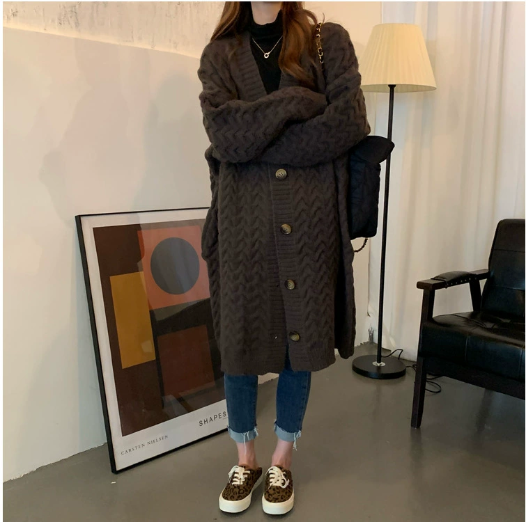 Длинный демисезонный свитер, knitted jacket, средняя длина, оверсайз, коллекция 2023, корейский стиль, западный стиль