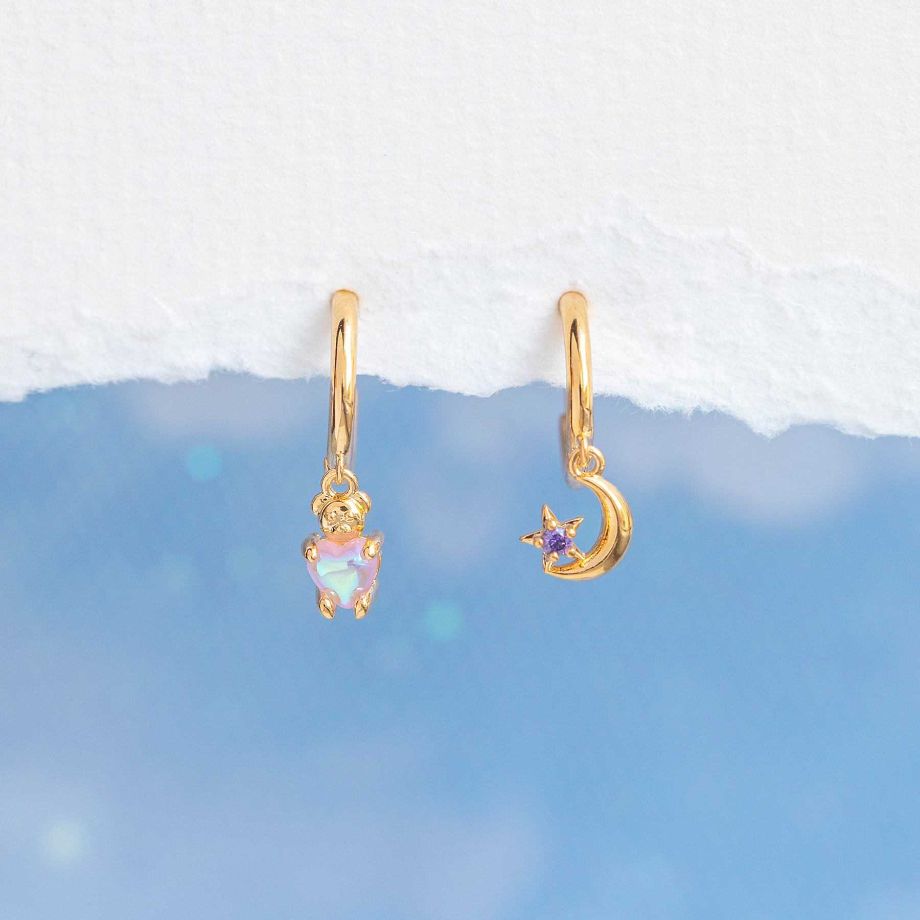 Fashion Moon Bear Brass Earrings Inlay Zircon Copper Earrings