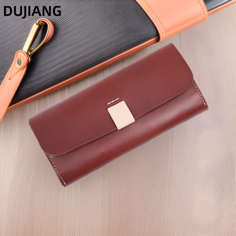 First-Layer Cowhide Wallet for Women, Multifunctional, Simple Clutch Bag, High-End Genuine Leather Women's Long Wallet for Coins