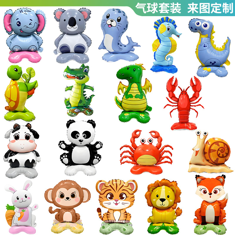 Globos de aluminio con diseño de animales pequeños de dibujos animados, unicornio, dinosaurio, langosta, decoración para fiestas de cumpleaños infantiles y aulas.