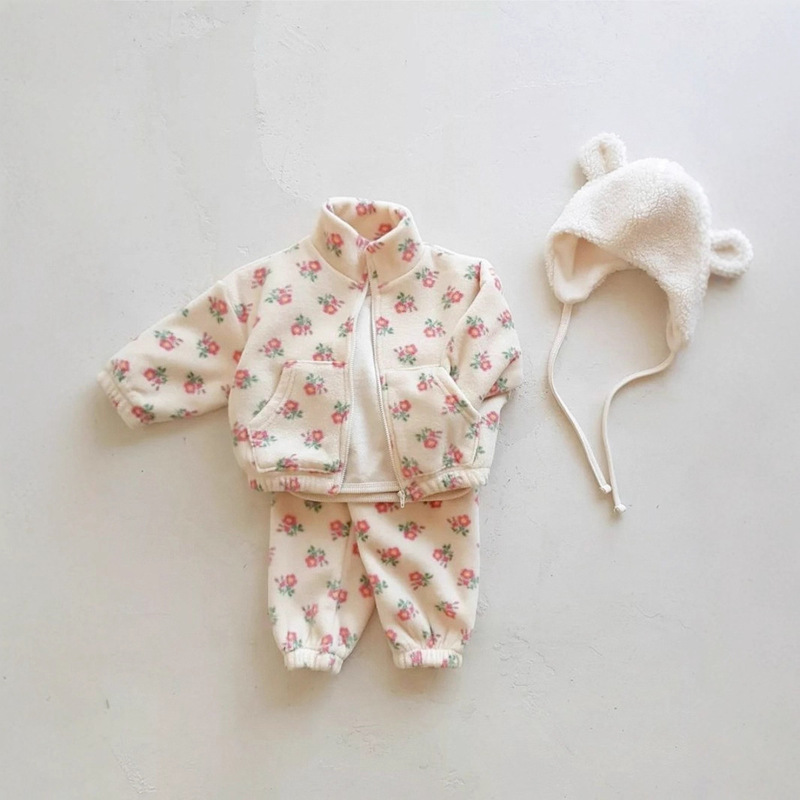Boys and Girls Sports Casual Wear Spring & Fall Stand-Up Collar Warm Thickeneded Double-Sided Velvet Zipper Jacket Cardigan Pants Suit