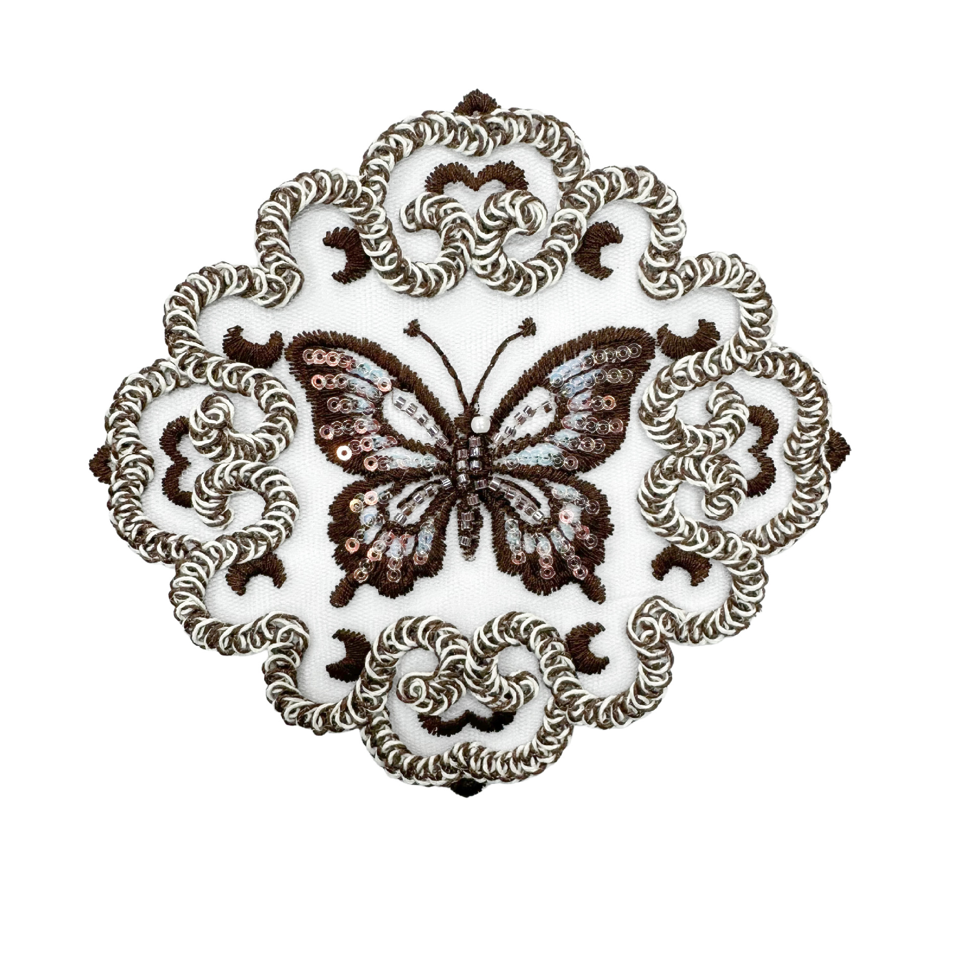 Estilo nacional fresco estilo chino redondo pegado pez mariposa grúa encaje hueco parche decoración vestido chino