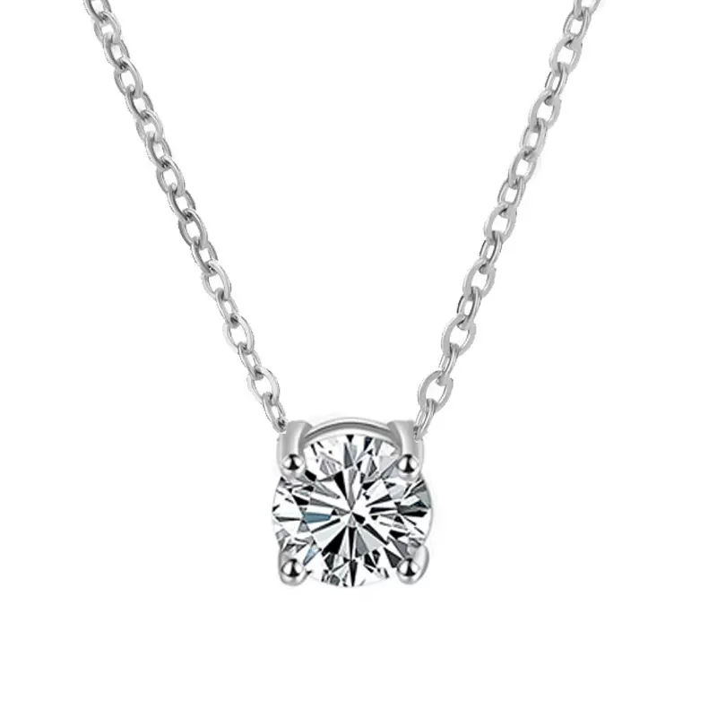 不锈钢镶四爪7mm锆石项链钛钢仿真钻石女清新简约锁骨链吊坠项链