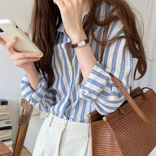 2025夏条纹防晒衬衫女薄款设计感风衬衣韩版别致长袖上衣