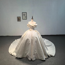 奢华缎面一字肩婚纱宫廷风大拖尾2025新款新娘主婚纱高级质感婚纱