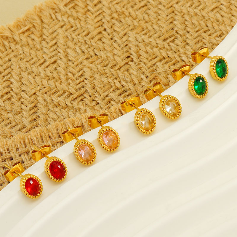 Transfronterizo nuevo acero inoxidable inserción de circón ovalado pequeños pendientes europeos y americanos simples de acero de titanio pendientes de lujo al por mayor