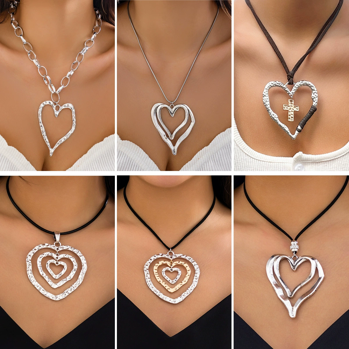 [欧美跨境饰品 简约可调节绒布蜡线necklace 夸张甜酷大爱心项圈女]