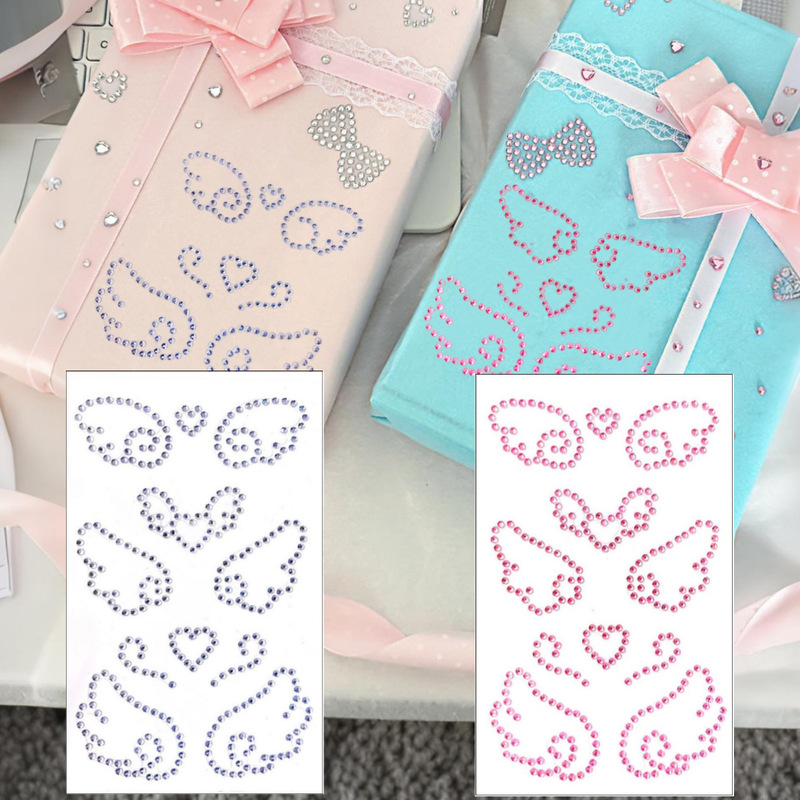 Vintage-Style Winged Rhinestone Stickers Gift Box, DIY Packaging with Sparkling Rhinestones, Girl's Handmade Journal Material Stickers, Pregnancy Belly Stickers