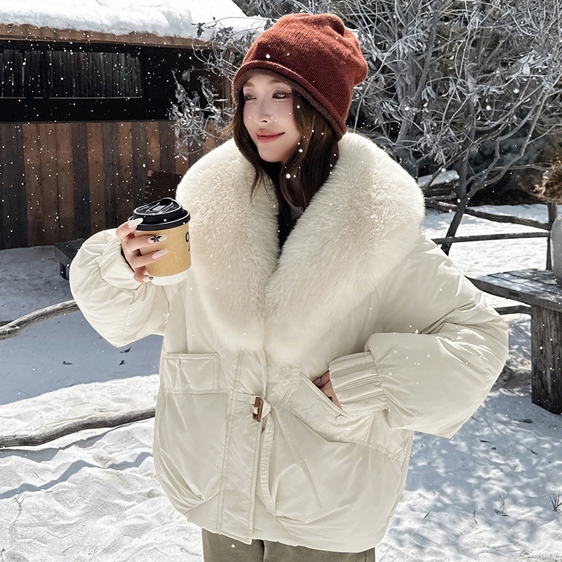 欧美棉服2025冬女羽绒棉服潮流街头大毛领短款连帽棉衣外套现货批|undefined