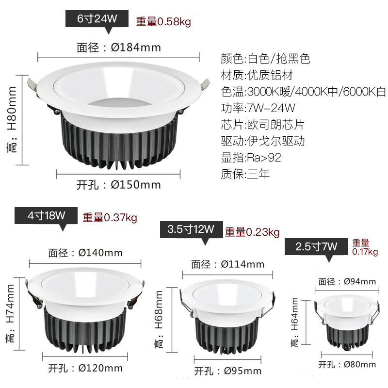 Fabricantes directamente suministrados downlight incrustado proyecto de hotel techo anti-deslumbramiento downlight led baño impermeable sin lámpara principal