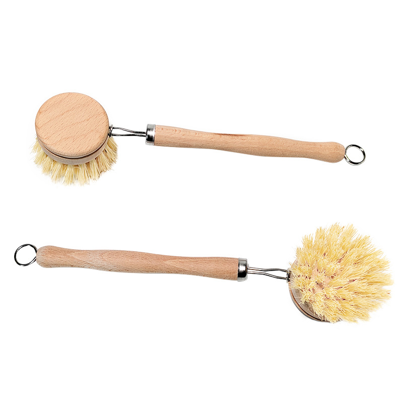 Spot transfronterizo al por mayor cepillo de limpieza antiadherente artefacto mango de madera maciza reemplazable cepillo de cocina cepillo de limpieza de olla