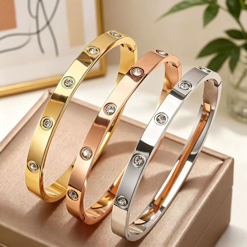 Cross-Border Amazon Women's European and American Fashion Stainless Steel Couple's Diamond-Encrusted Bracelets, Foreign Trade Manufacturers Direct Sales, Jewelry Wholesale Cross-Border Amazon Women's European and American Fashion Stainless Steel Couple's Diamond-Encrusted Bracelets, Foreign Trade Manufacturers Direct Sales, Jewelry Wholesale