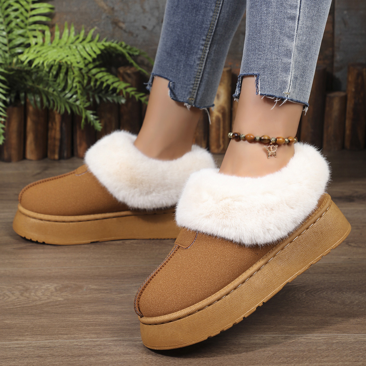 New platform low-top casual women's boots warm fluffy snow boots_voghion.com