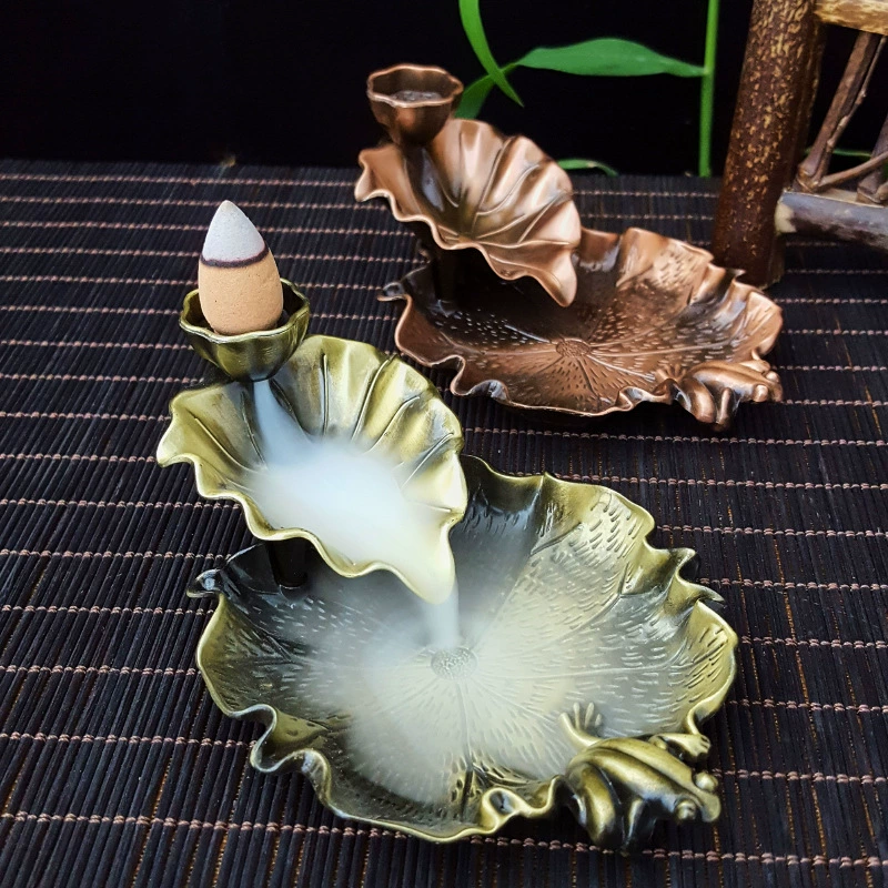 Кальян для инконса обратно? Пожалуйста, перевожу: "Backflow Incense Burner Lotus Leaf Alloy Incense Holder with Frog or Goldfish, Decorative"