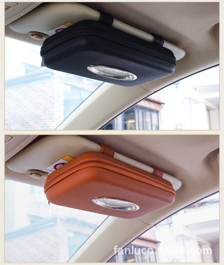 Car Sun Visor Leather Tissue Box, Creative Hanging Car Tissue Box, Light Luxury Multifunctional Storage Box