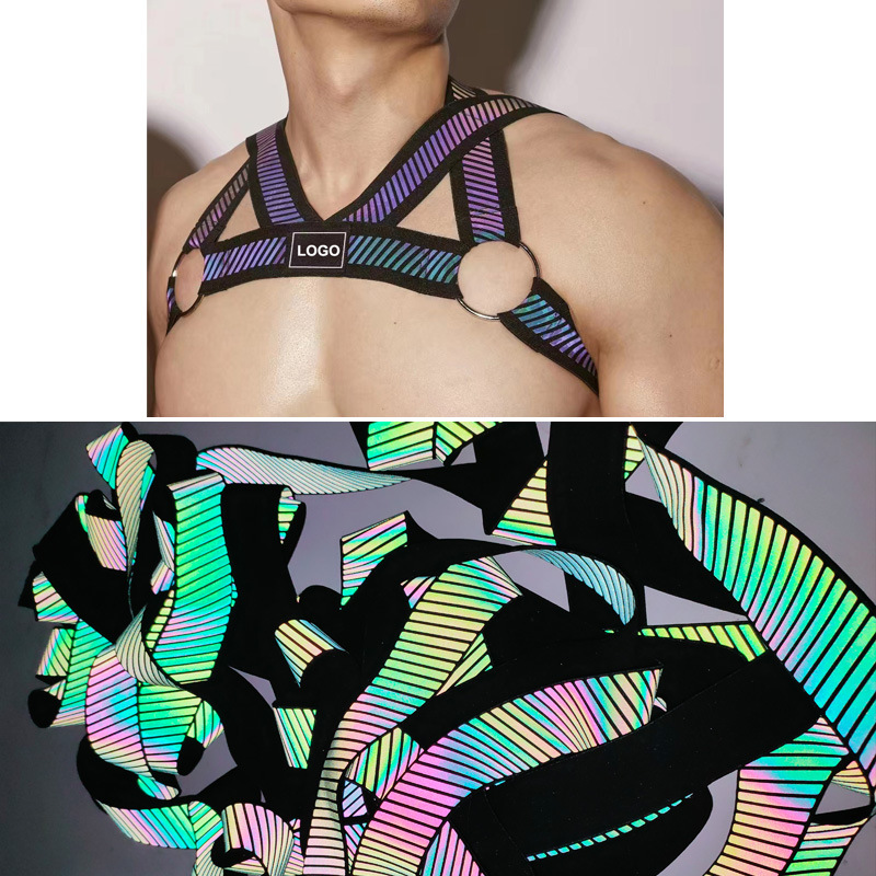4cm七彩幻彩反光印花高弹反光松紧带 男士情趣丁字裤背心用松紧带