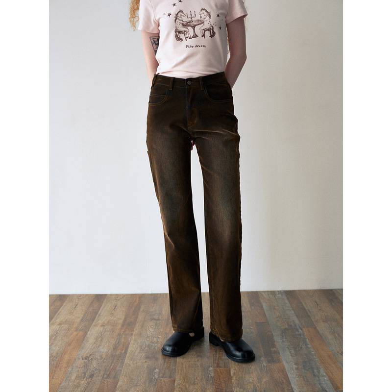 【Dai He】Early Spring New Style Casual High-Waisted Classic Retro Velvet Versatile Long Flared Jeans H60116