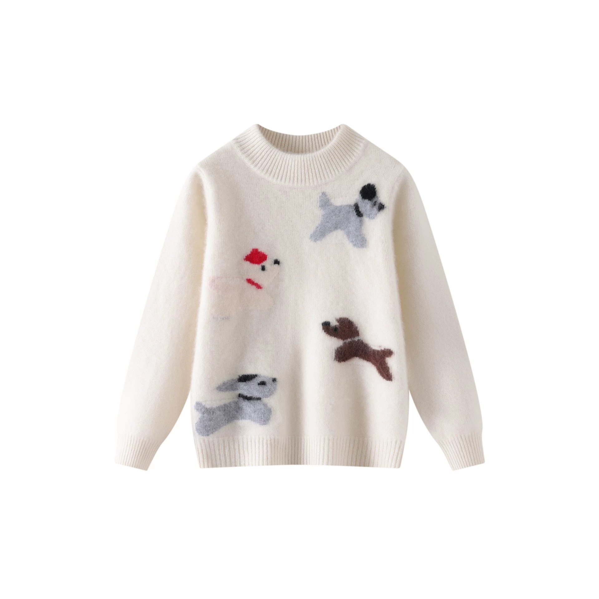 100% Pure Wool Sweater for Boys and Girls, Cartoon Thickened Base Layer, Autumn and Winter Knitted Top for Babies