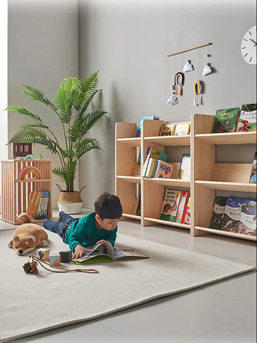 Children's Bookshelf Floor Standing Picture Book Stand Children's Room Reading Bookshelf Home Baby Storage Rack Simple Solid Wood Small Bookshelf